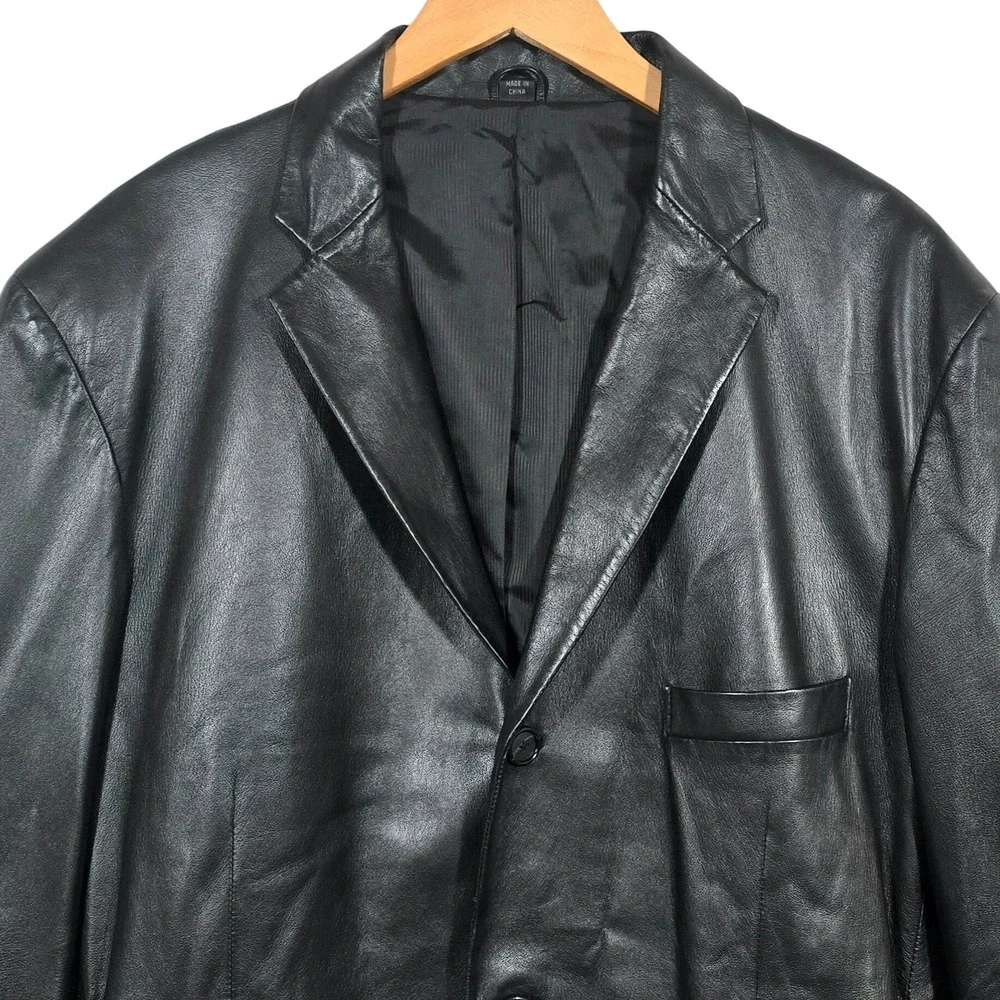 Alfani Positano Mens L44 Black Genuine Leather Blazer Jacket Professional Career